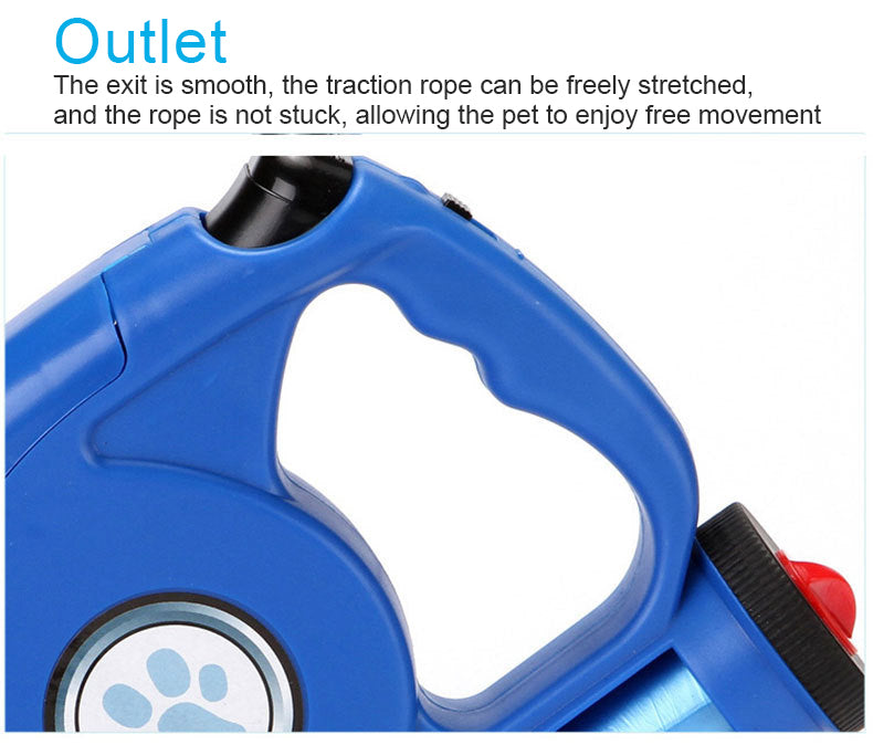 Retractable Dog Leash with a Built-in Flashlight and Waste Bags Dispenser