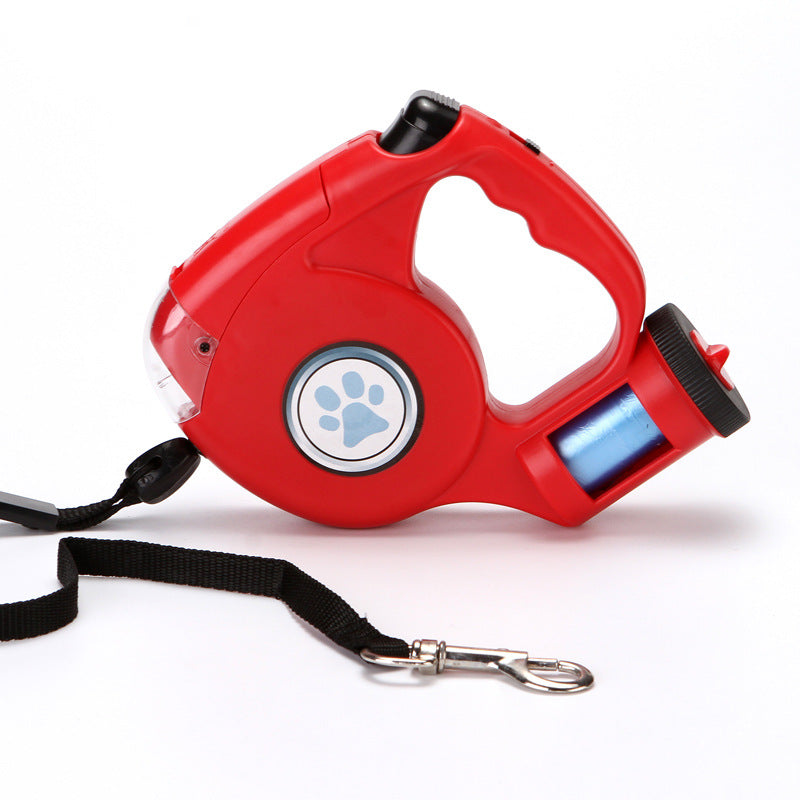 Retractable Dog Leash with a Built-in Flashlight and Waste Bags Dispenser